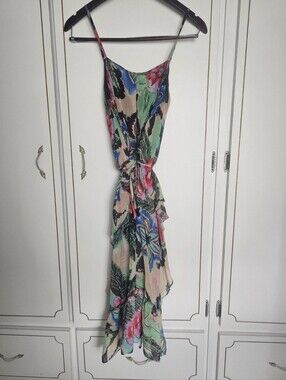 Andrew Charles Floral Tie-Waist Maxi Dress in Beige, Green, Blue and Pink
